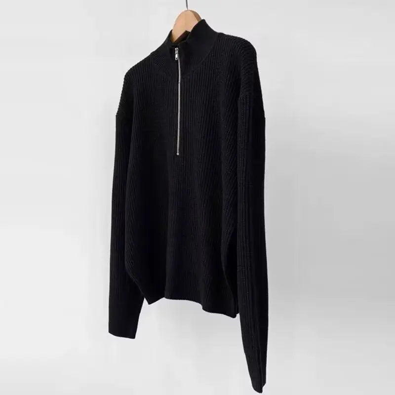 Men’s Half-Zip Stand Collar Sweater – Autumn Winter Casual High Street Pullover