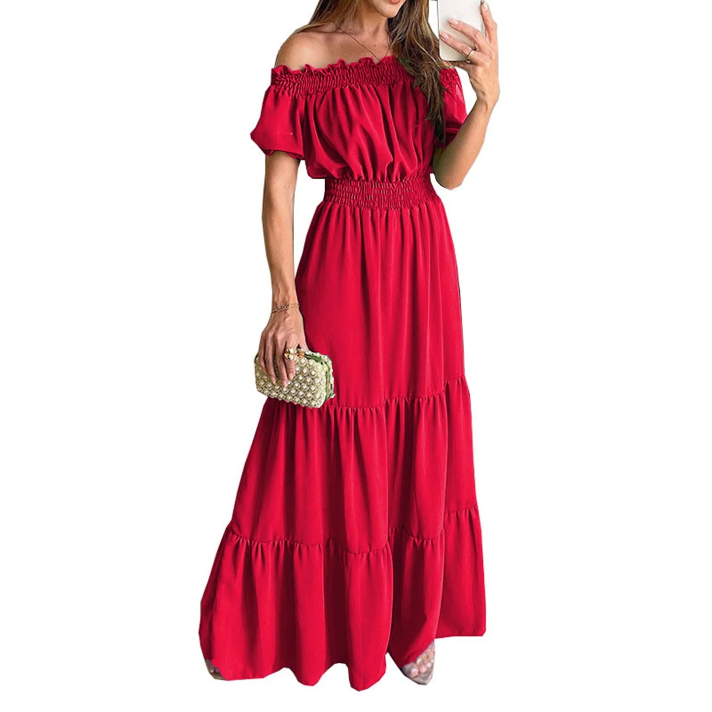 2024 Women’s Off-Shoulder Ruffle Mini Dress – Summer Sexy A-Line Boho Sundress with Flare Sleeves