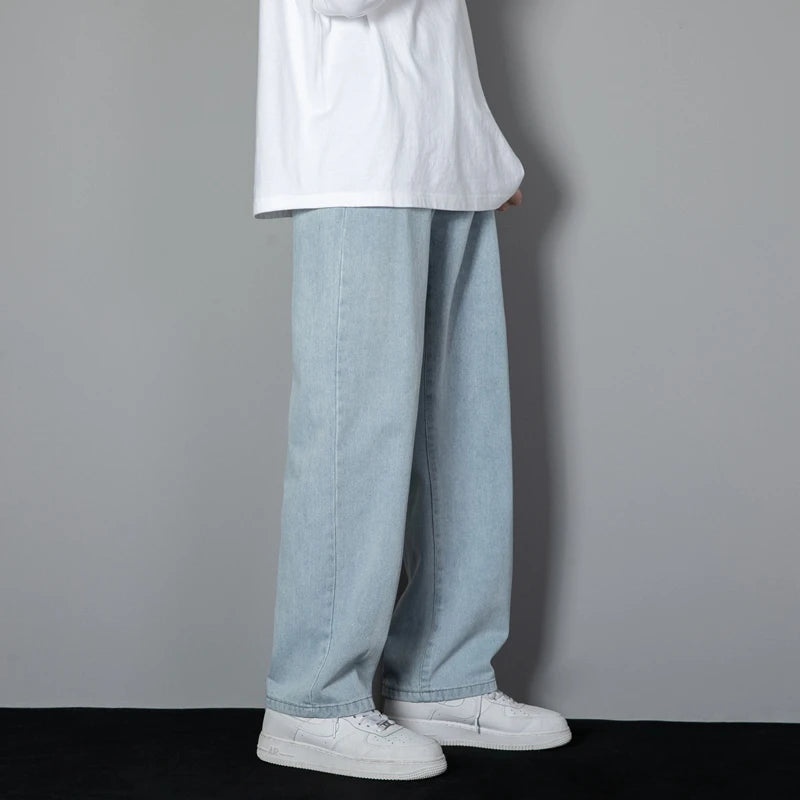 2025 New Korean Men’s Casual Wide-Leg Jeans – Classic Straight Fit Denim Pants