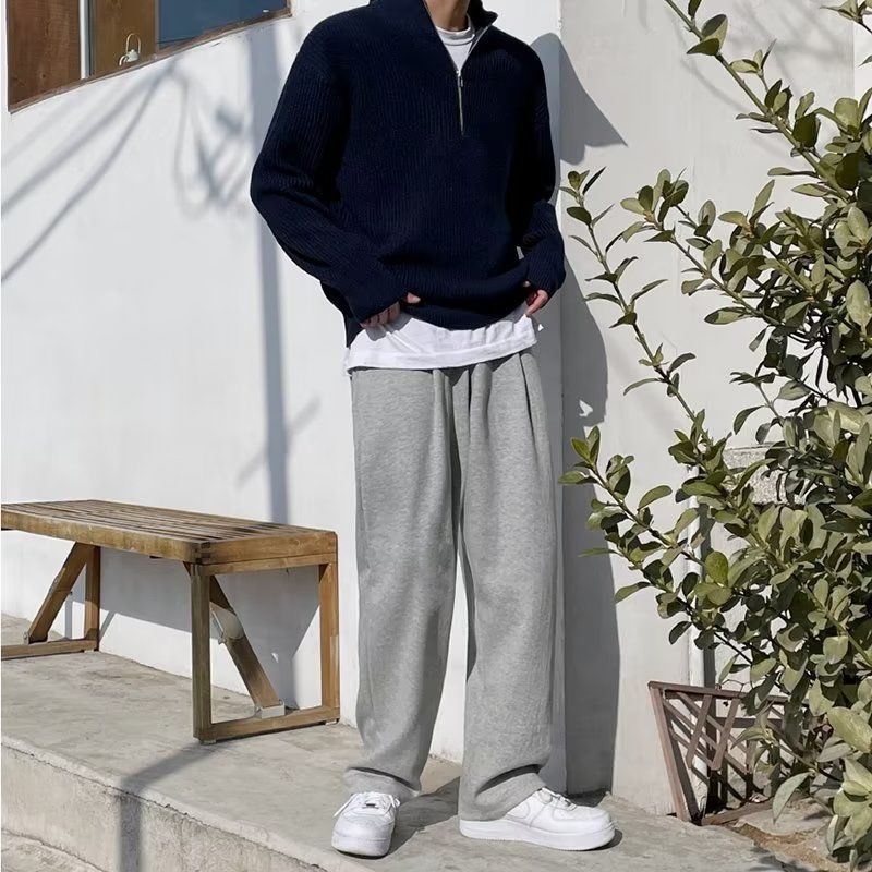 Men’s Half-Zip Stand Collar Sweater – Autumn Winter Casual High Street Pullover