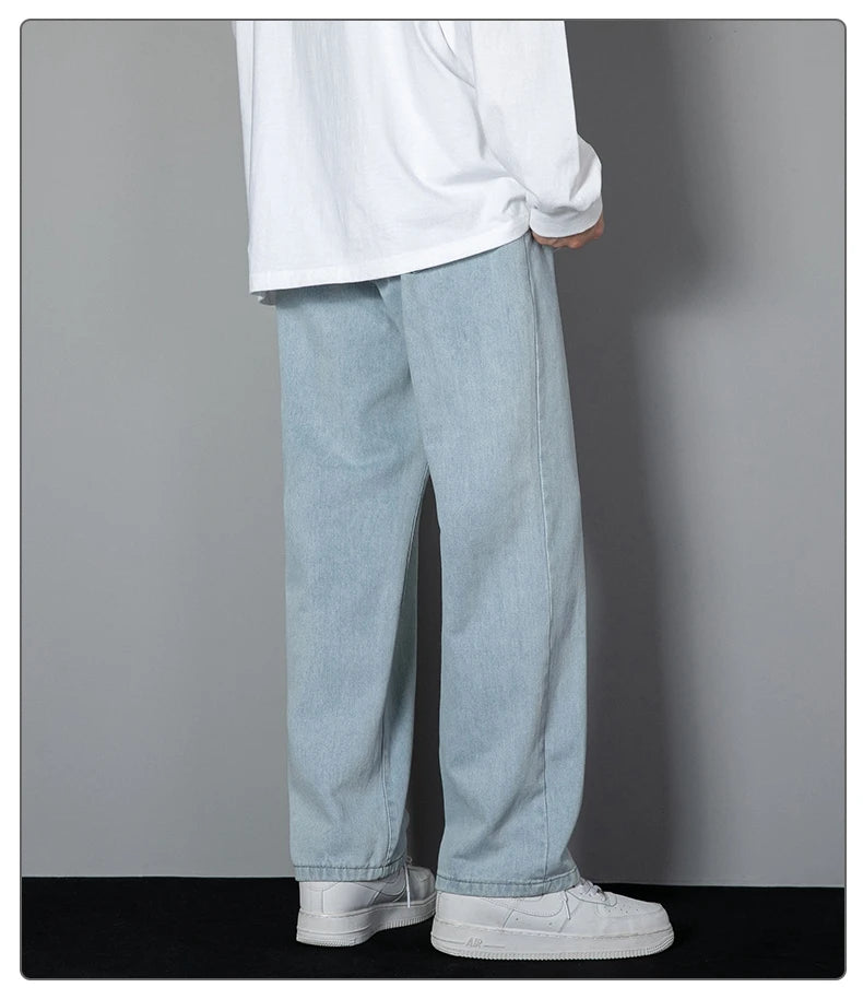 2025 New Korean Men’s Casual Wide-Leg Jeans – Classic Straight Fit Denim Pants