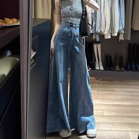 High-Waisted Wide Leg Jeans: Retro Blue Denim