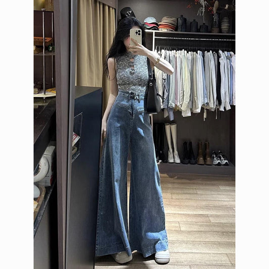 High-Waisted Wide Leg Jeans: Retro Blue Denim
