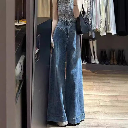 High-Waisted Wide Leg Jeans: Retro Blue Denim