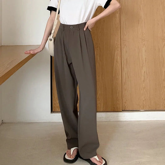 Women's High-Waist Black Straight Leg Pants: Stylish & Comfortable Office Trousers