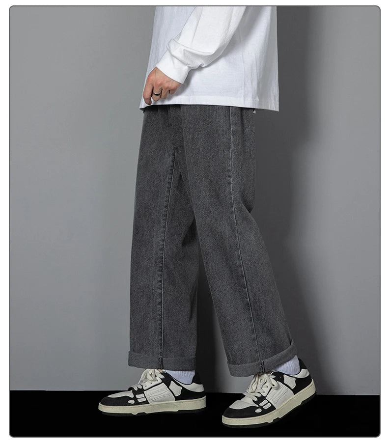 2025 New Korean Men’s Casual Wide-Leg Jeans – Classic Straight Fit Denim Pants