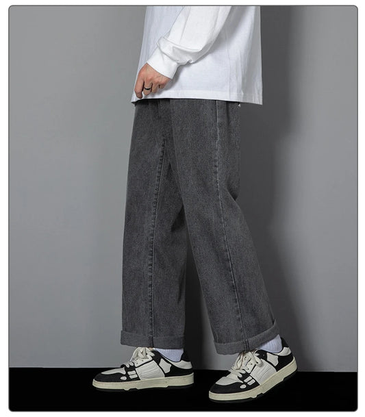 2025 New Korean Men’s Casual Wide-Leg Jeans – Classic Straight Fit Denim Pants