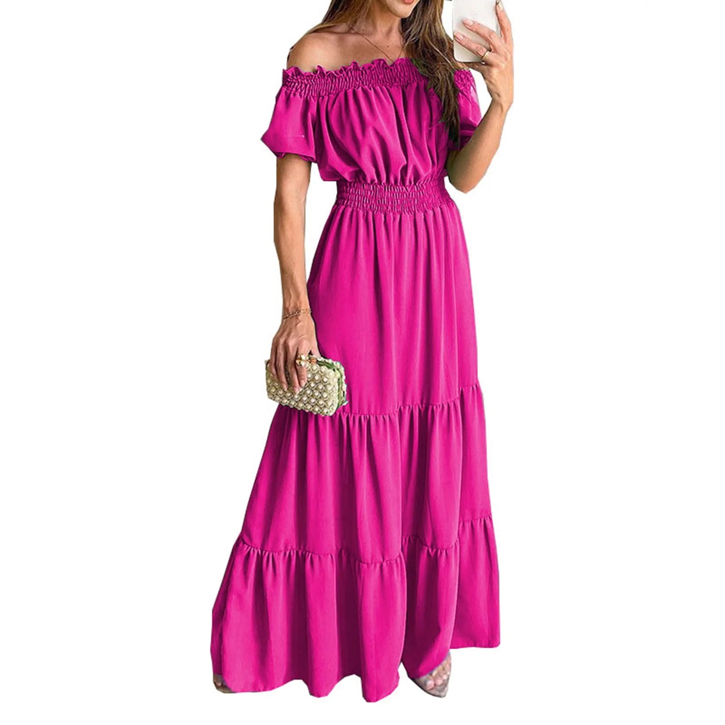 2024 Women’s Off-Shoulder Ruffle Mini Dress – Summer Sexy A-Line Boho Sundress with Flare Sleeves