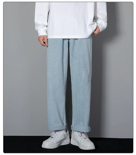 2025 New Korean Men’s Casual Wide-Leg Jeans – Classic Straight Fit Denim Pants