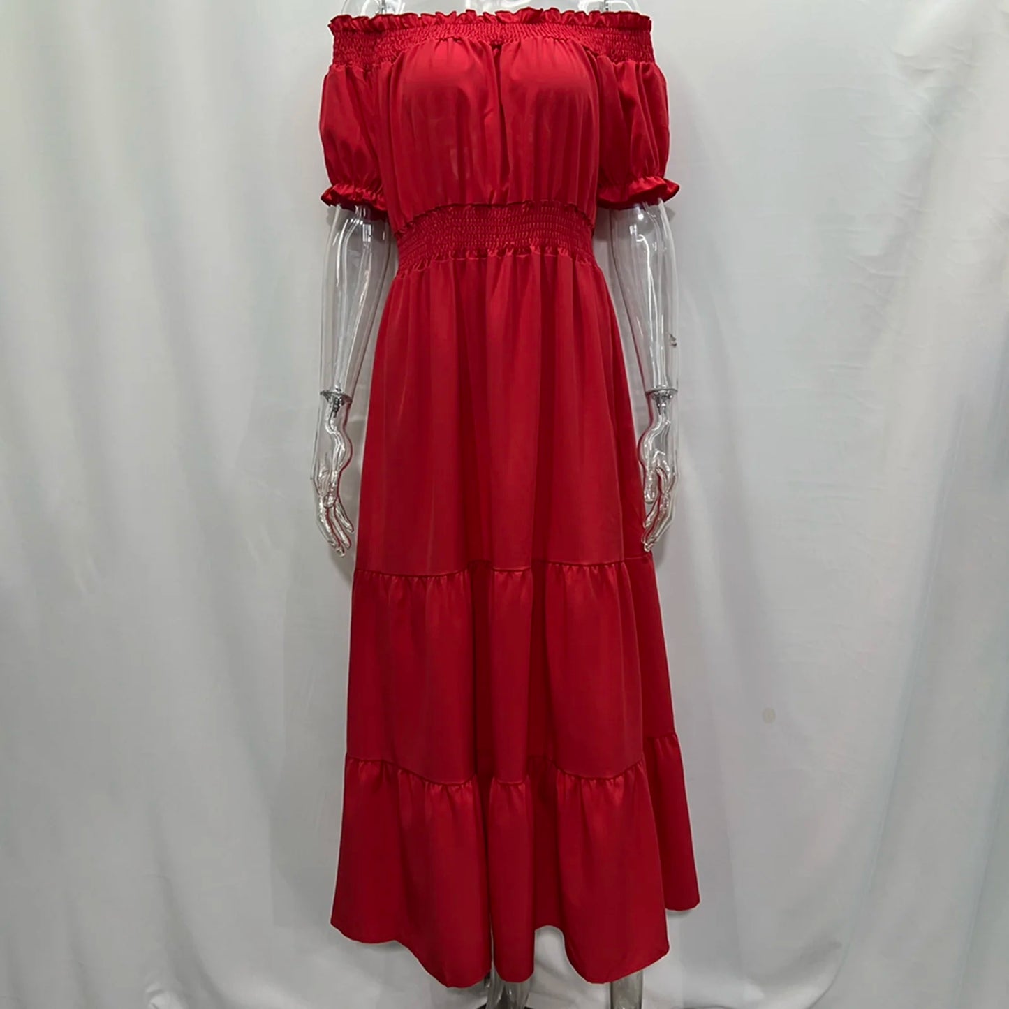 2024 Women’s Off-Shoulder Ruffle Mini Dress – Summer Sexy A-Line Boho Sundress with Flare Sleeves