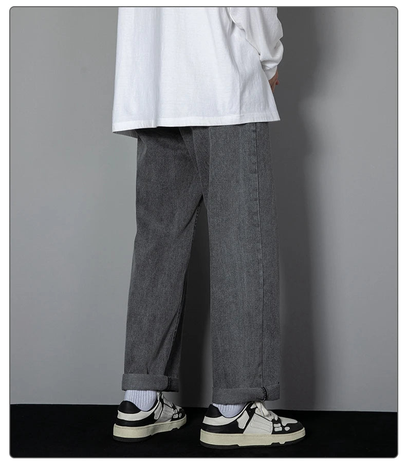 2025 New Korean Men’s Casual Wide-Leg Jeans – Classic Straight Fit Denim Pants