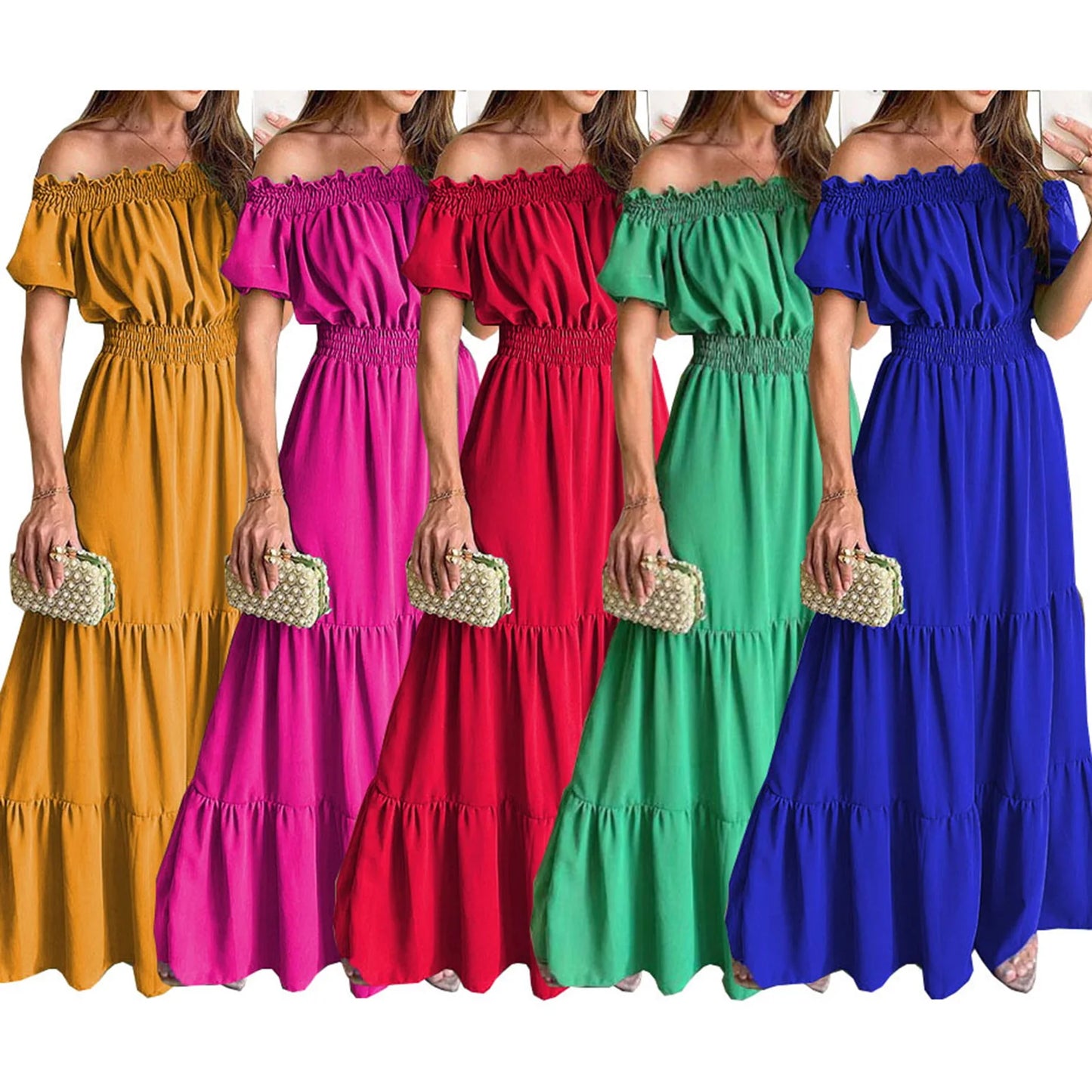 2024 Women’s Off-Shoulder Ruffle Mini Dress – Summer Sexy A-Line Boho Sundress with Flare Sleeves