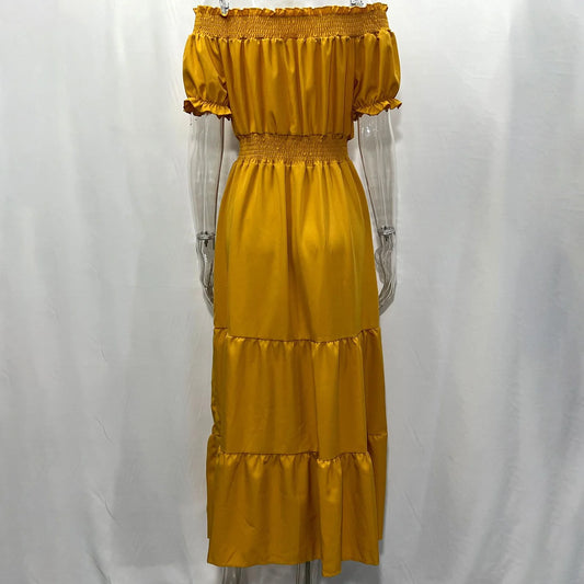 2024 Women’s Off-Shoulder Ruffle Mini Dress – Summer Sexy A-Line Boho Sundress with Flare Sleeves
