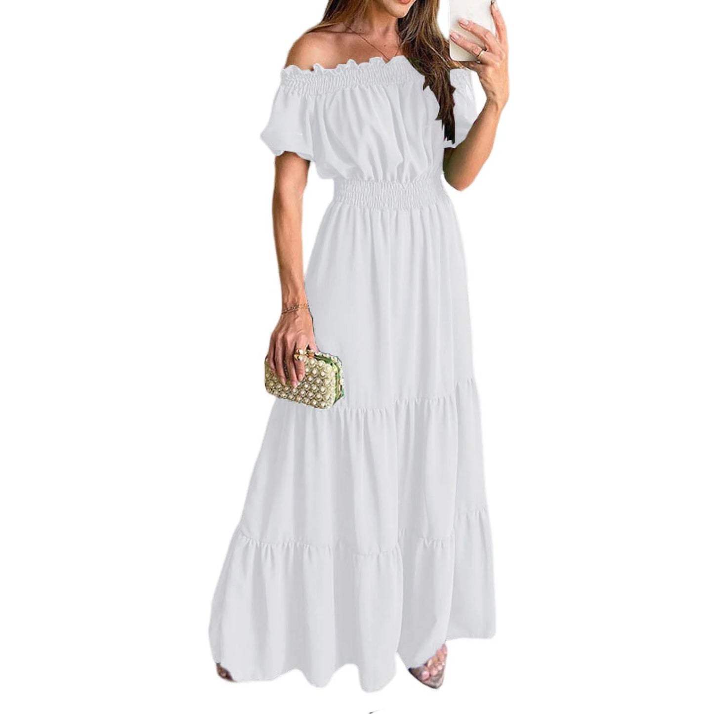 2024 Women’s Off-Shoulder Ruffle Mini Dress – Summer Sexy A-Line Boho Sundress with Flare Sleeves