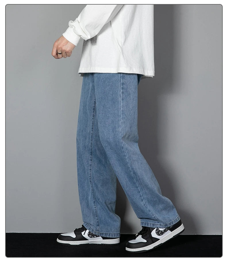2025 New Korean Men’s Casual Wide-Leg Jeans – Classic Straight Fit Denim Pants