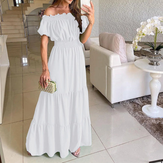 2024 Women’s Off-Shoulder Ruffle Mini Dress – Summer Sexy A-Line Boho Sundress with Flare Sleeves