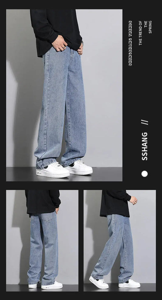 2025 New Korean Men’s Casual Wide-Leg Jeans – Classic Straight Fit Denim Pants