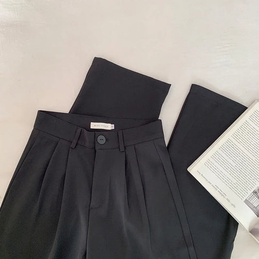 Women's High-Waist Black Straight Leg Pants: Stylish & Comfortable Office Trousers