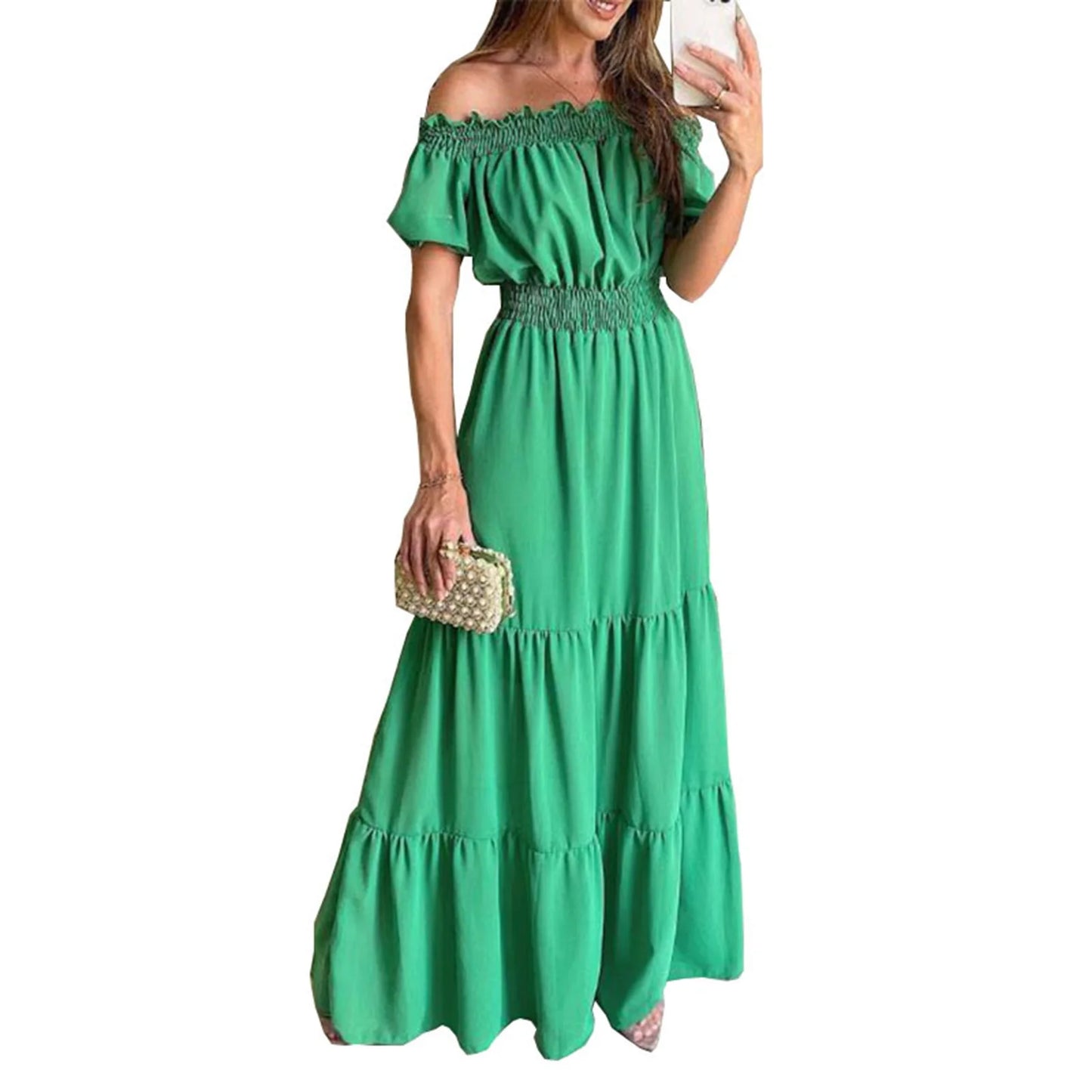 2024 Women’s Off-Shoulder Ruffle Mini Dress – Summer Sexy A-Line Boho Sundress with Flare Sleeves