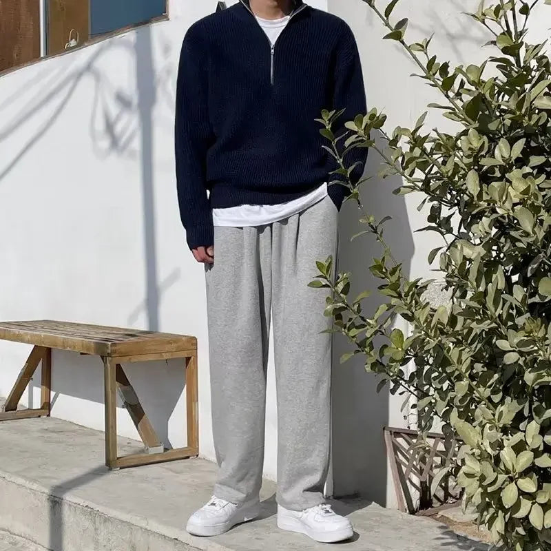 Men’s Half-Zip Stand Collar Sweater – Autumn Winter Casual High Street Pullover