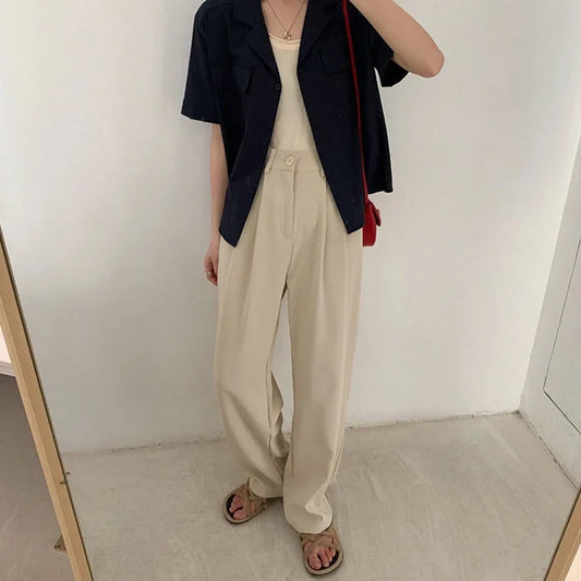 Women's High-Waist Black Straight Leg Pants: Stylish & Comfortable Office Trousers