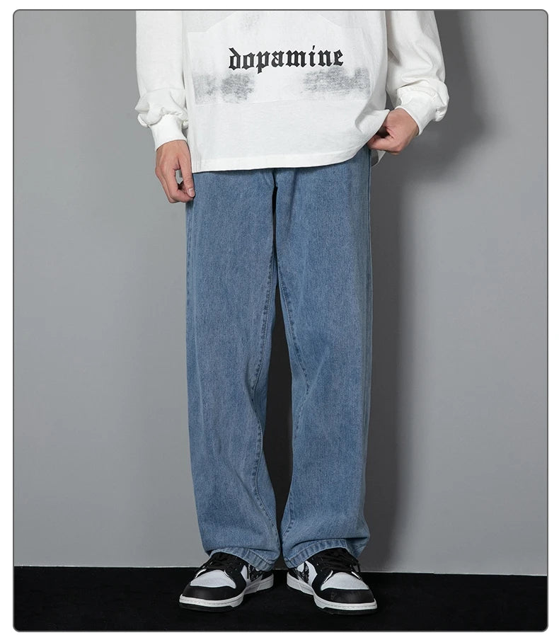 2025 New Korean Men’s Casual Wide-Leg Jeans – Classic Straight Fit Denim Pants