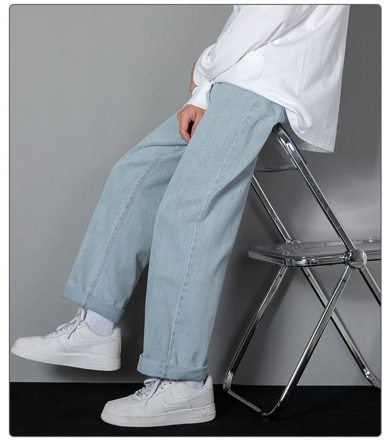 2025 New Korean Men’s Casual Wide-Leg Jeans – Classic Straight Fit Denim Pants