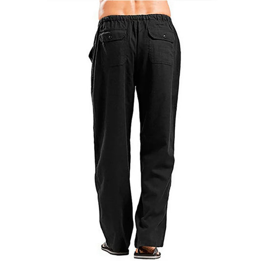 Men’s Cotton Linen Pants – Summer Breathable Casual Trousers with Elastic Waist & Pockets