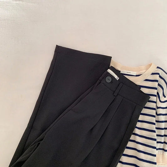Women's High-Waist Black Straight Leg Pants: Stylish & Comfortable Office Trousers