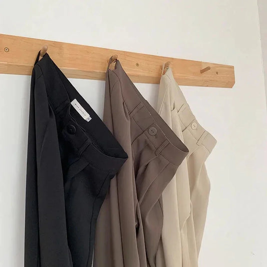 Women's High-Waist Black Straight Leg Pants: Stylish & Comfortable Office Trousers