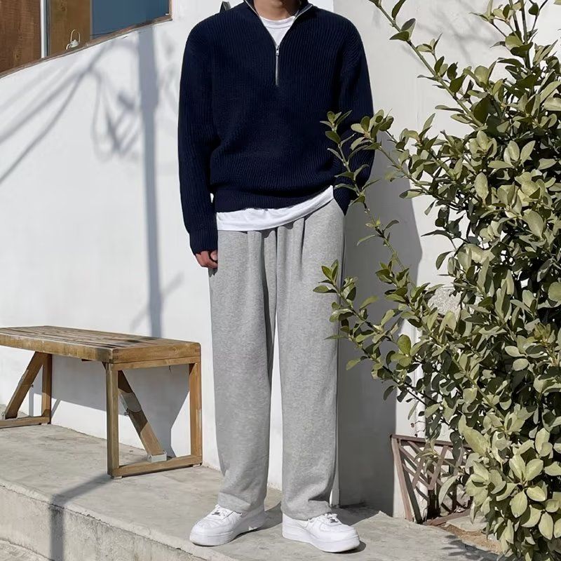 Men’s Half-Zip Stand Collar Sweater – Autumn Winter Casual High Street Pullover