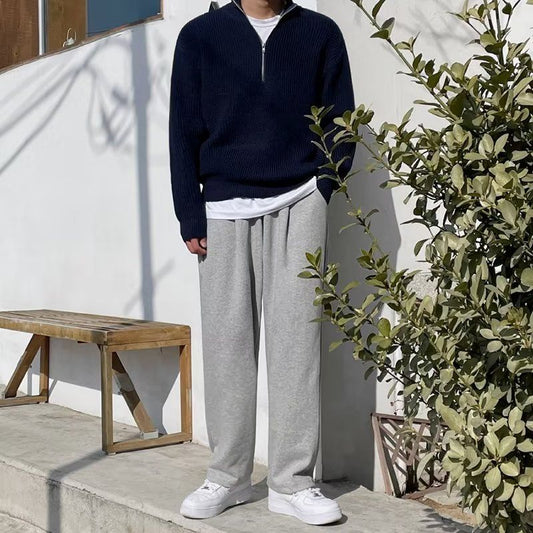 Men’s Half-Zip Stand Collar Sweater – Autumn Winter Casual High Street Pullover