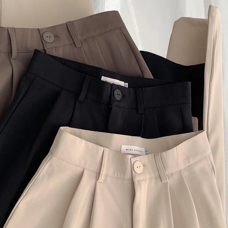 Women's High-Waist Black Straight Leg Pants: Stylish & Comfortable Office Trousers