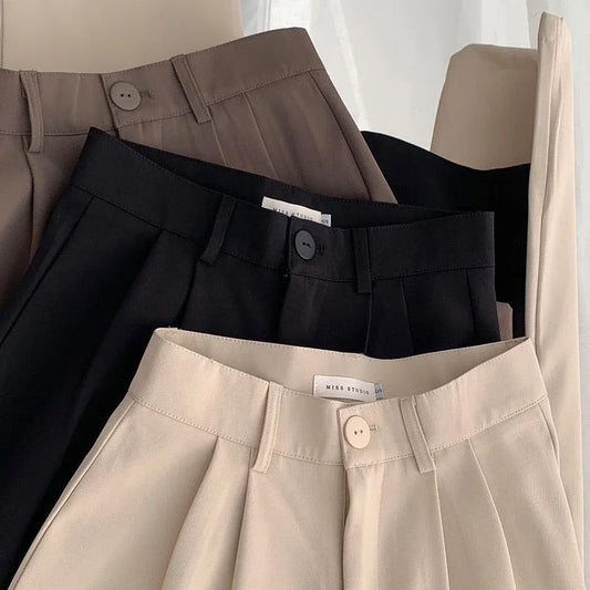 Women's High-Waist Black Straight Leg Pants: Stylish & Comfortable Office Trousers