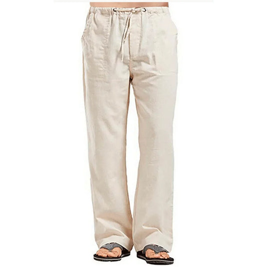 Men’s Cotton Linen Pants – Summer Breathable Casual Trousers with Elastic Waist & Pockets