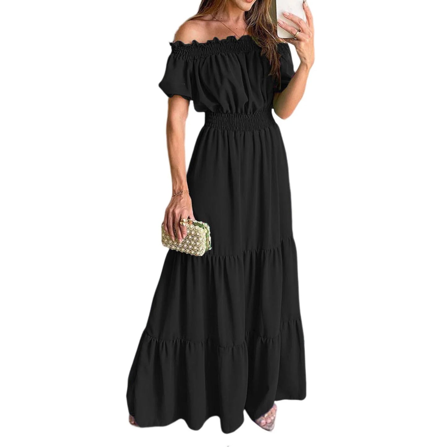 2024 Women’s Off-Shoulder Ruffle Mini Dress – Summer Sexy A-Line Boho Sundress with Flare Sleeves