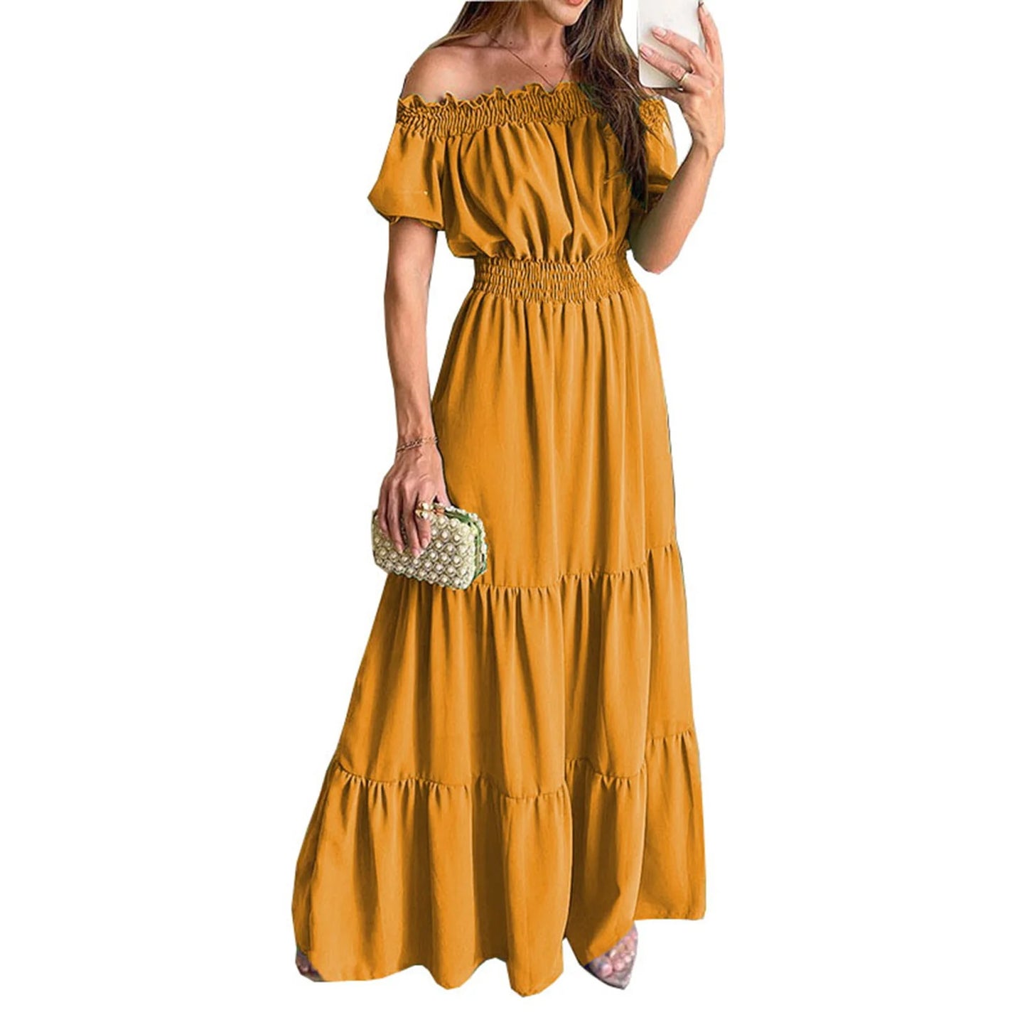 2024 Women’s Off-Shoulder Ruffle Mini Dress – Summer Sexy A-Line Boho Sundress with Flare Sleeves