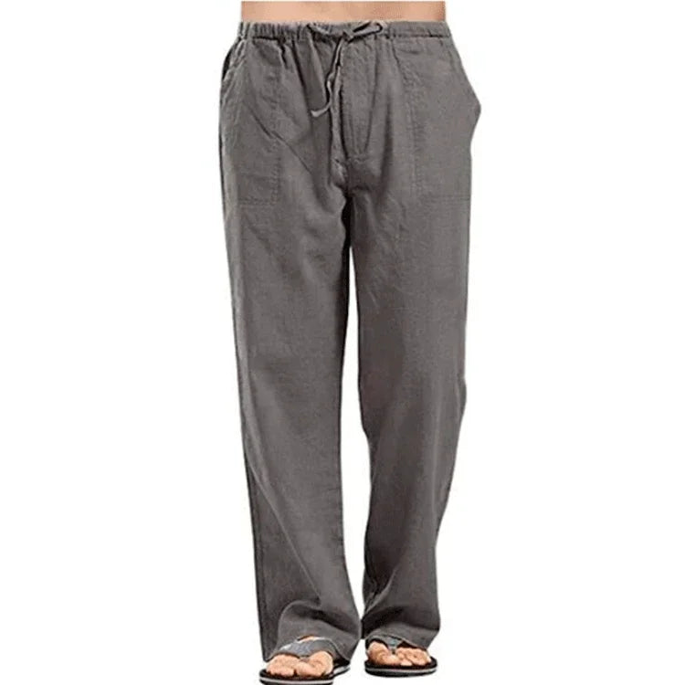 Men’s Cotton Linen Pants – Summer Breathable Casual Trousers with Elastic Waist & Pockets