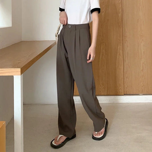 Women's High-Waist Black Straight Leg Pants: Stylish & Comfortable Office Trousers