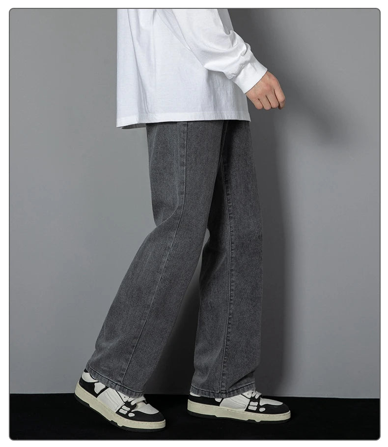 2025 New Korean Men’s Casual Wide-Leg Jeans – Classic Straight Fit Denim Pants