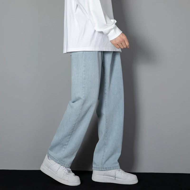 2025 New Korean Men’s Casual Wide-Leg Jeans – Classic Straight Fit Denim Pants