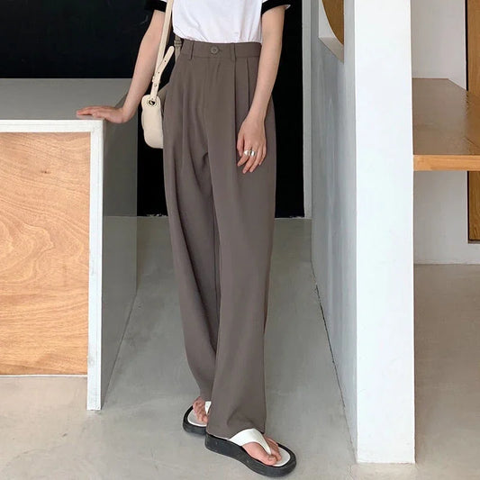 Women's High-Waist Black Straight Leg Pants: Stylish & Comfortable Office Trousers