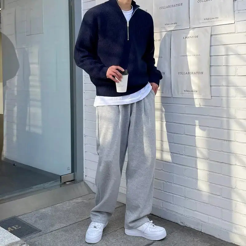 Men’s Half-Zip Stand Collar Sweater – Autumn Winter Casual High Street Pullover