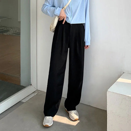 Women's High-Waist Black Straight Leg Pants: Stylish & Comfortable Office Trousers