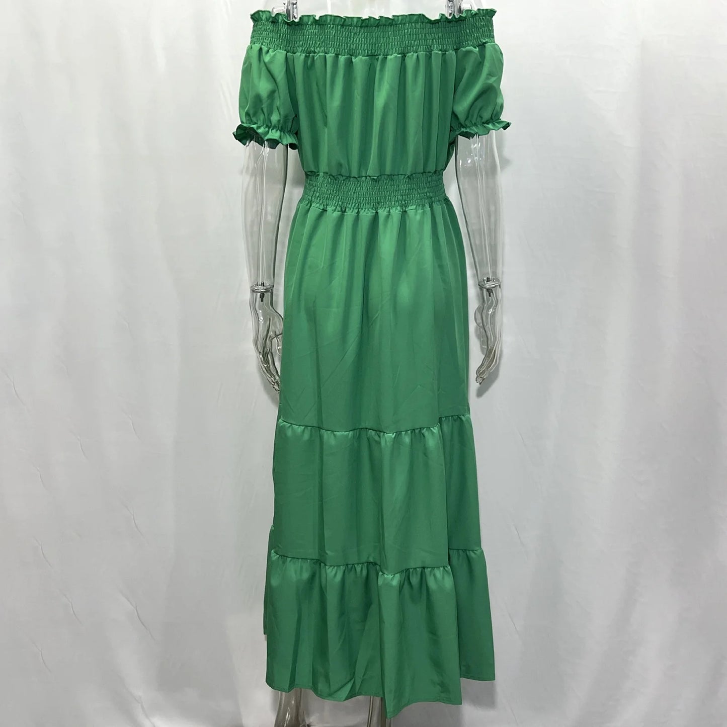 2024 Women’s Off-Shoulder Ruffle Mini Dress – Summer Sexy A-Line Boho Sundress with Flare Sleeves