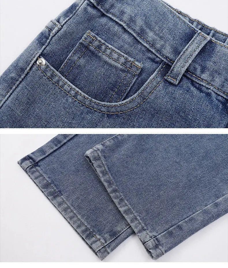 2025 New Korean Men’s Casual Wide-Leg Jeans – Classic Straight Fit Denim Pants