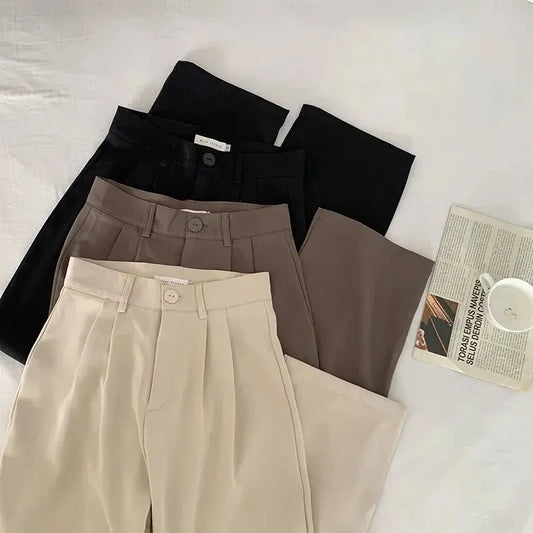 Women's High-Waist Black Straight Leg Pants: Stylish & Comfortable Office Trousers