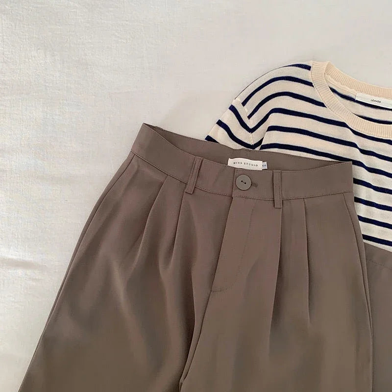 Women's High-Waist Black Straight Leg Pants: Stylish & Comfortable Office Trousers