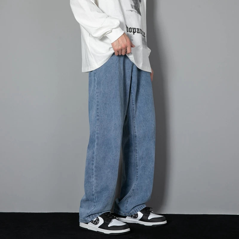 2025 New Korean Men’s Casual Wide-Leg Jeans – Classic Straight Fit Denim Pants