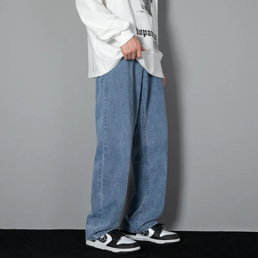 2025 New Korean Men’s Casual Wide-Leg Jeans – Classic Straight Fit Denim Pants